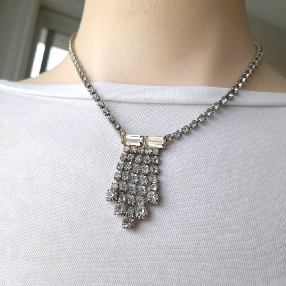 Rhinestone Silver Vintage Necklace - Picture 1 of 5